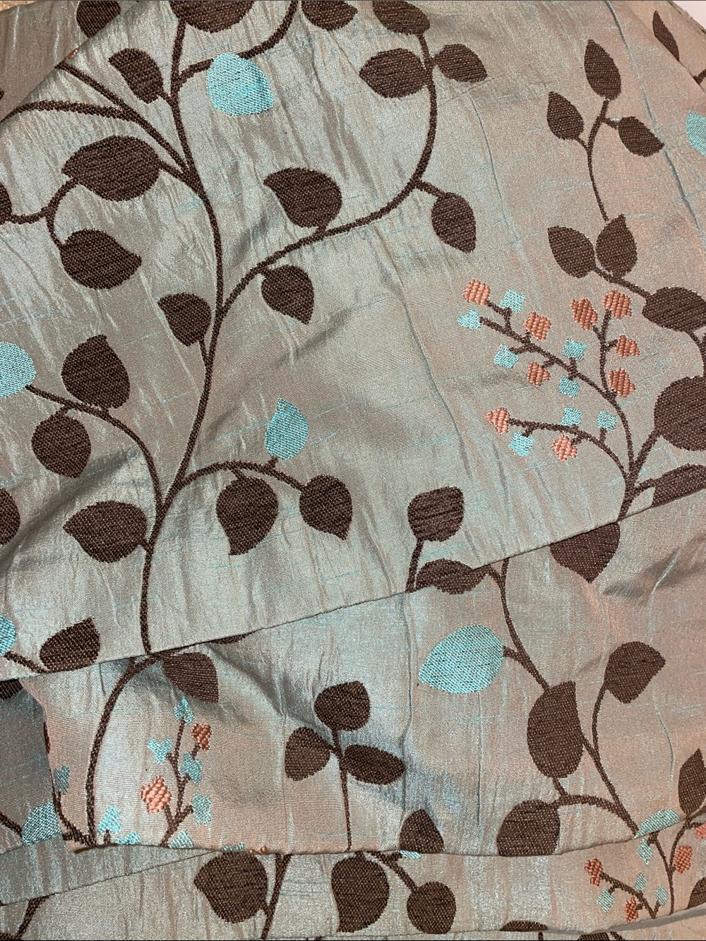 4 Floral Silk Dupioni-look Valance Panels - Aqua